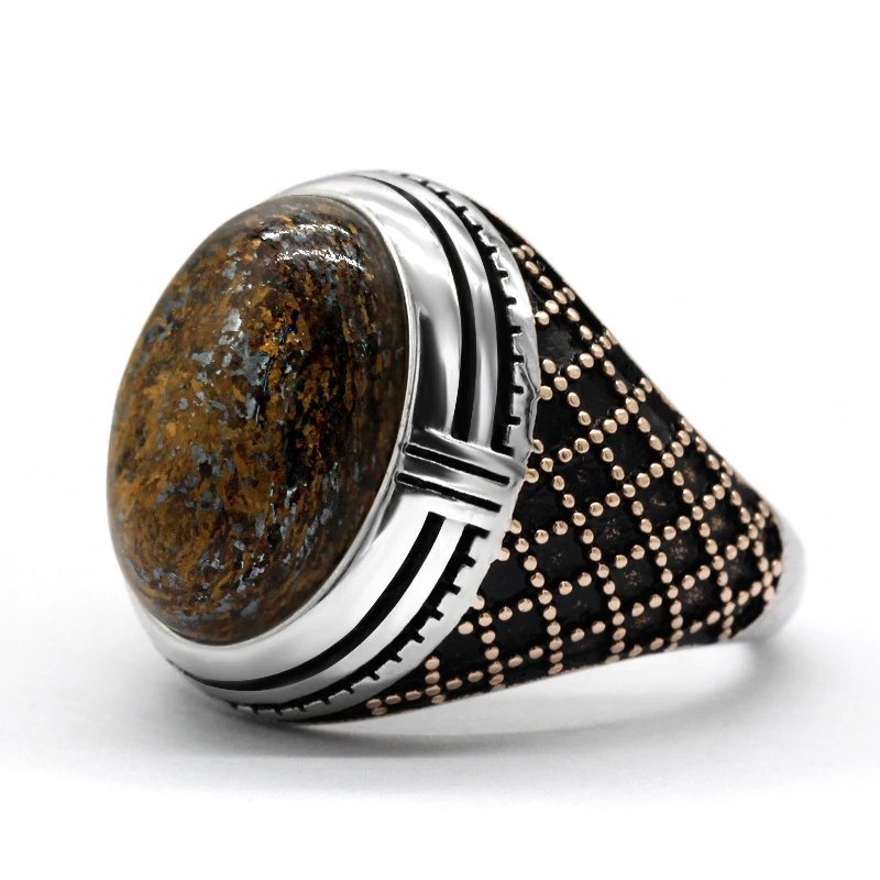 

Big Stone Retro Handmade Turkish Men's Ring Vintage 925 Silver Ring for Men Jewelry High Quality Trendy Resin Men Rings Jewelry