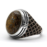 big stone retro handmade turkish mens ring vintage 925 silver ring for men jewelry high quality trendy resin men rings jewelry