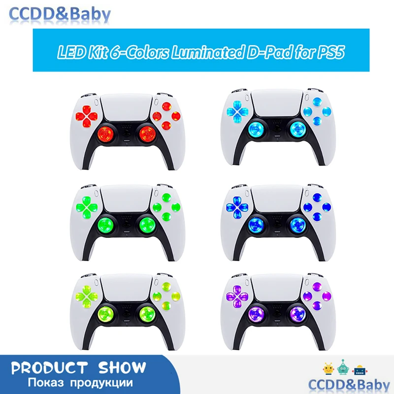 

Multi-Colors Luminated D-pad Thumbstick Share Option Home Face Buttons , 6 Colors LED Kit for PS5 Controller