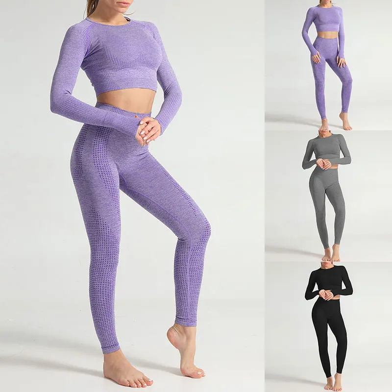 

Wear Gradient Long Sleeves Elastic Waist Women Tight-fitting Sportswear Running Clothing Seamless Sportswear Fitness New Female