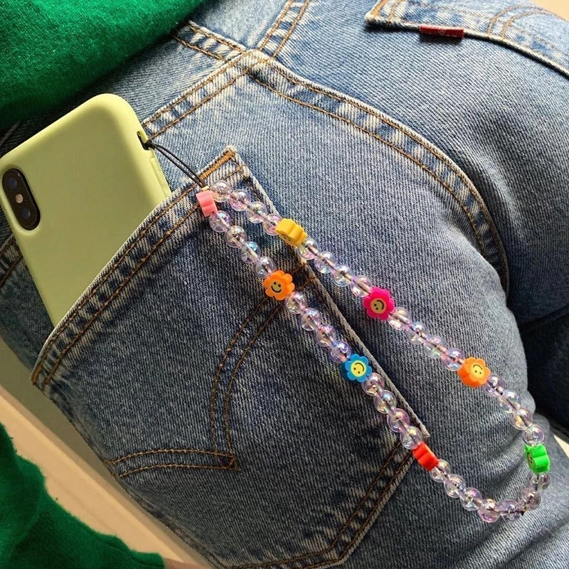 2021 New Transparent Heart Round Beads Imitation Pearl Beaded Mobile Phone Chain Lanyard for Women Anti-lost Accessories |