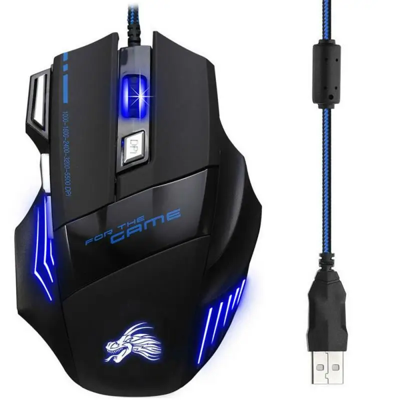 

Raton de juegos por cable ergonomico, 7 botones, LED, 5500 DPI, USB, silencioso, con luz LED, para PC y poratatil