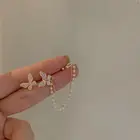 Клипсы женские, корейские, элегантные, стразы, бабочки, металлическая цепочка