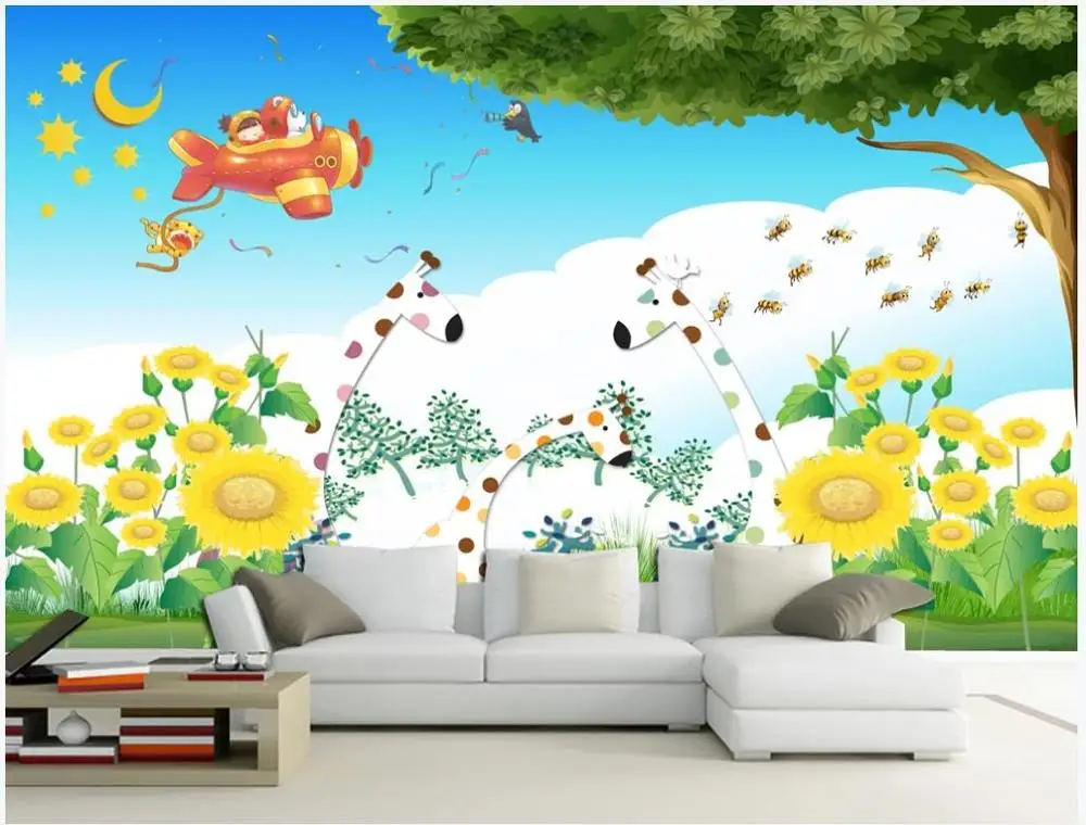 

Custom photo wallpaper for walls 3 d murals wallpapers Beautiful children room fresh cartoon flower background wall painting