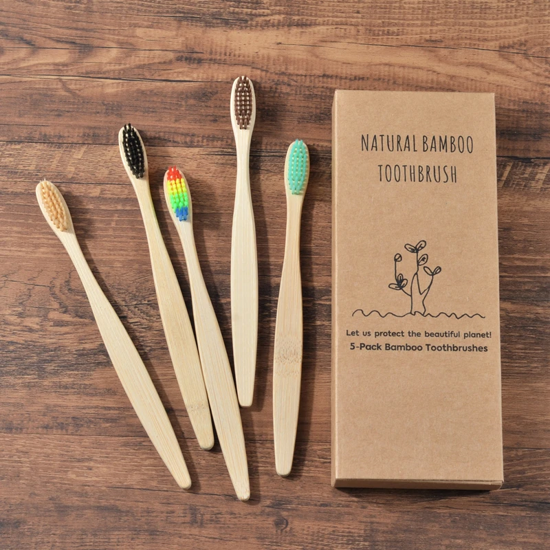 5 цветов/партия бамбуковая Зубная Щетка Оптом натуральная низкоуглеродная