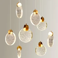 modern led pendant lights nordic round crystal chandelier personality bar restaurant living room golden crystal decor hang lamp