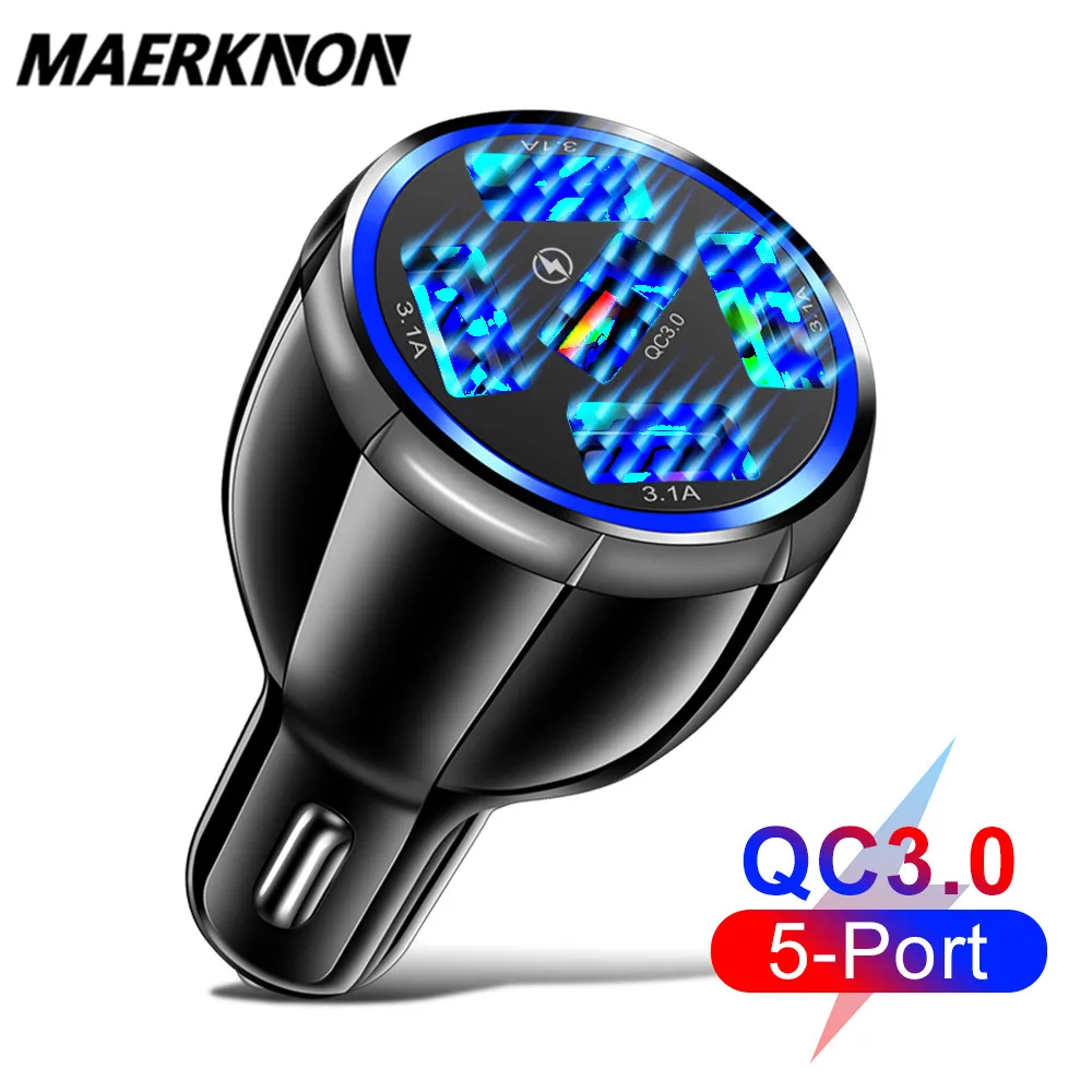 

5 Port usb Car Charger Quick Charge 3.0 4.0 Universal 28W Fast Charging in car mobile phone charger for samsung s10 iphone 11 7