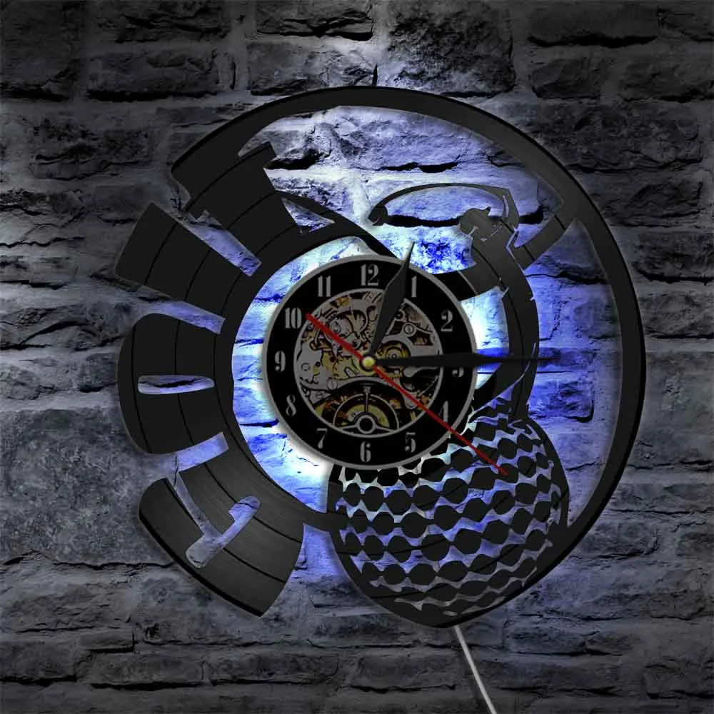 Club Vinyl Record Wall Clock With Led Backlight Golf Player Sport Modern Design Wall Lamp Watch Decorative Lighting