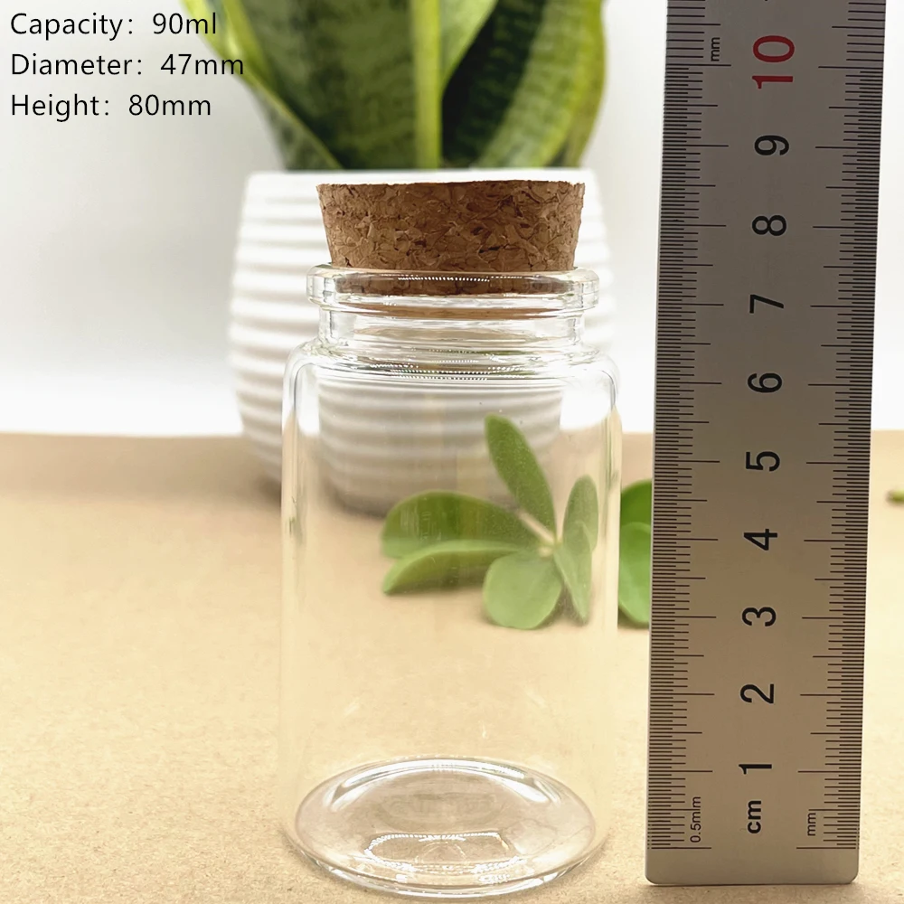 

24 Pieces Glass Bottles 47mm Diameter Cork Spice Jars Candy Storage Jars Vials Stopper Transparent Glass Bottle DIY Container