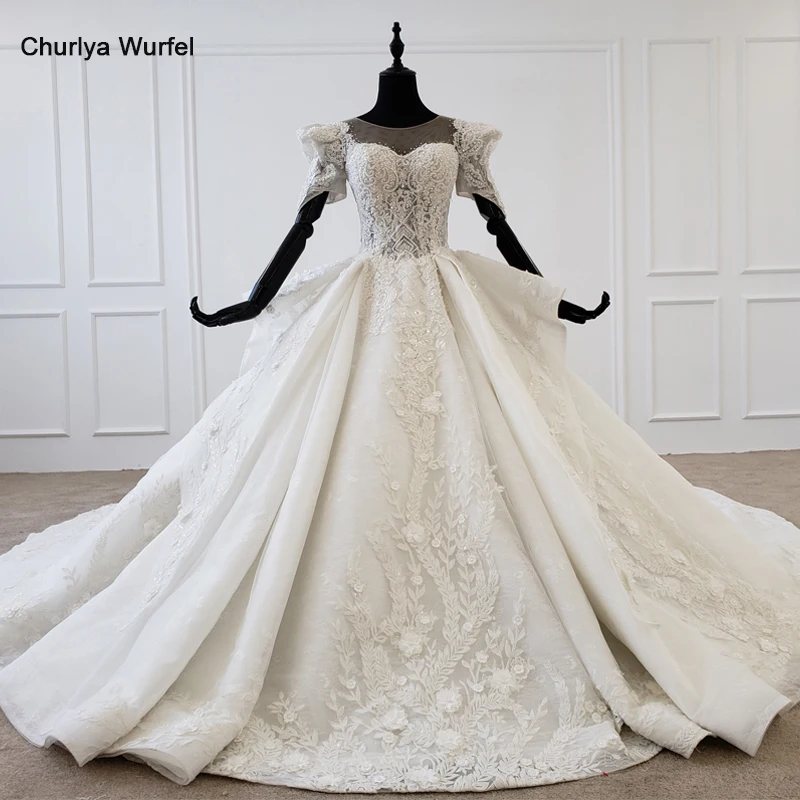 Свадебное платье с круглым вырезом HTL1239 роскошное свадебное коротким рукавом и