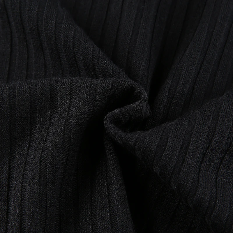 

UANLOEStreetwear Rib Knit Tee Tops Women Black Autumn Long Sleeve Buttons Turn-down Collar Female T-shirt Harajuku Casual Tees