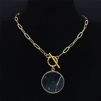 black stone stainless%c2%a0steel pendant necklace women round gold color choker necklace jewelry acero inoxidable joyeria nxs04