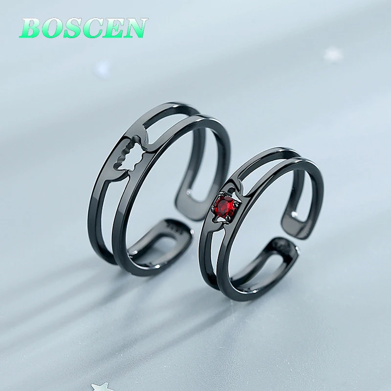 BOSCEN 925 пробы Серебряное кольцо для пары женщин мужчин девушек мальчиков подарок