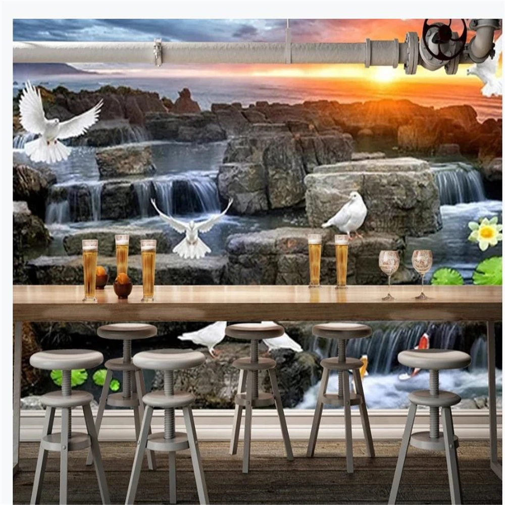 beautiful scenery wallpapers Landscape waterfall 3D stereo mural background wall | Обустройство дома