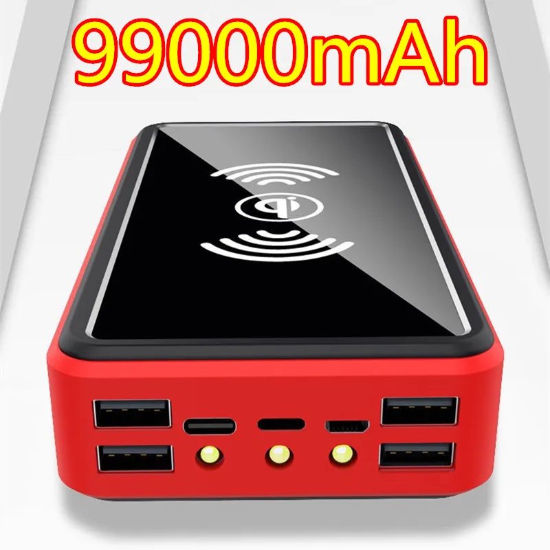 Внешний аккумулятор на солнечной батарее 99000 мАч беспроводное зарядное