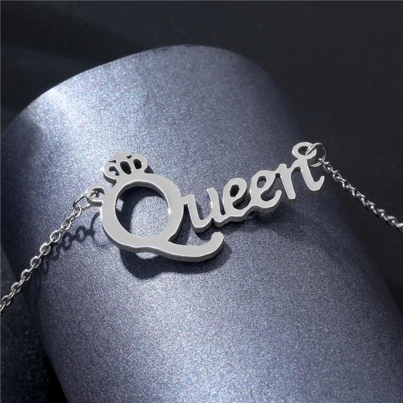 

Европейские и американские ювелирные изделия, ожерелье в стиле INS с надписью Queen, аксессуары из нержавеющей стали, цепочка до ключиц с надпис...