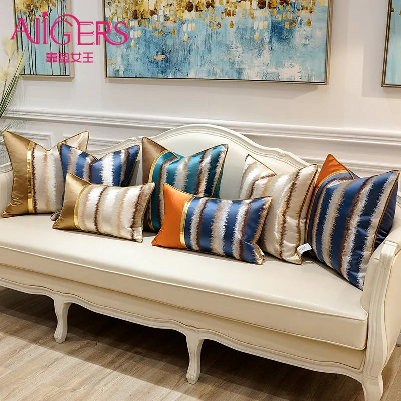 

Avigers Luxury Patchwork Beige Navy Blue Decorative Pillow Cases Striped Cushion Covers for Couch Sofa Living Room Bedroom