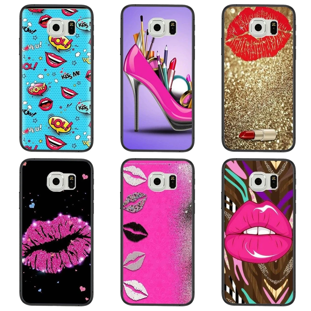 Чехлы для телефонов с реальными аксессуарами прозрачные красные губы розовая