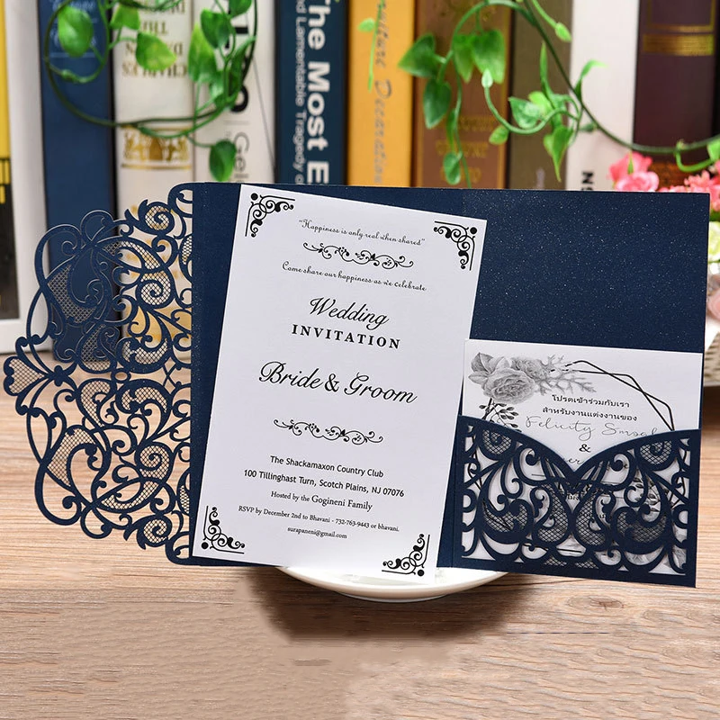 

10pc Blue White Elegant Laser Cut Wedding Invitation Cards Greeting Card Customize Business With RSVP Cards Decor Party Supplies