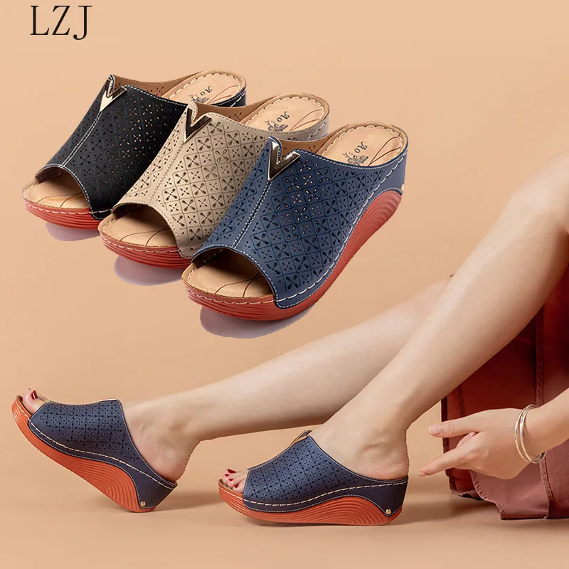 

2021 New Women Sandals Plus Size 41 Wedges Shoes Woman Heels Sandals Chaussures Femme Soft Bottom Platform Sandals for Woman