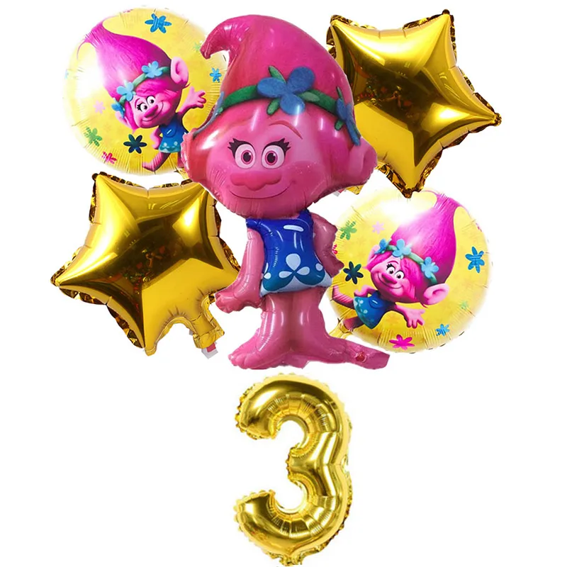 6 шт./партия воздушные шары с троллями для детей счастливый день рождения