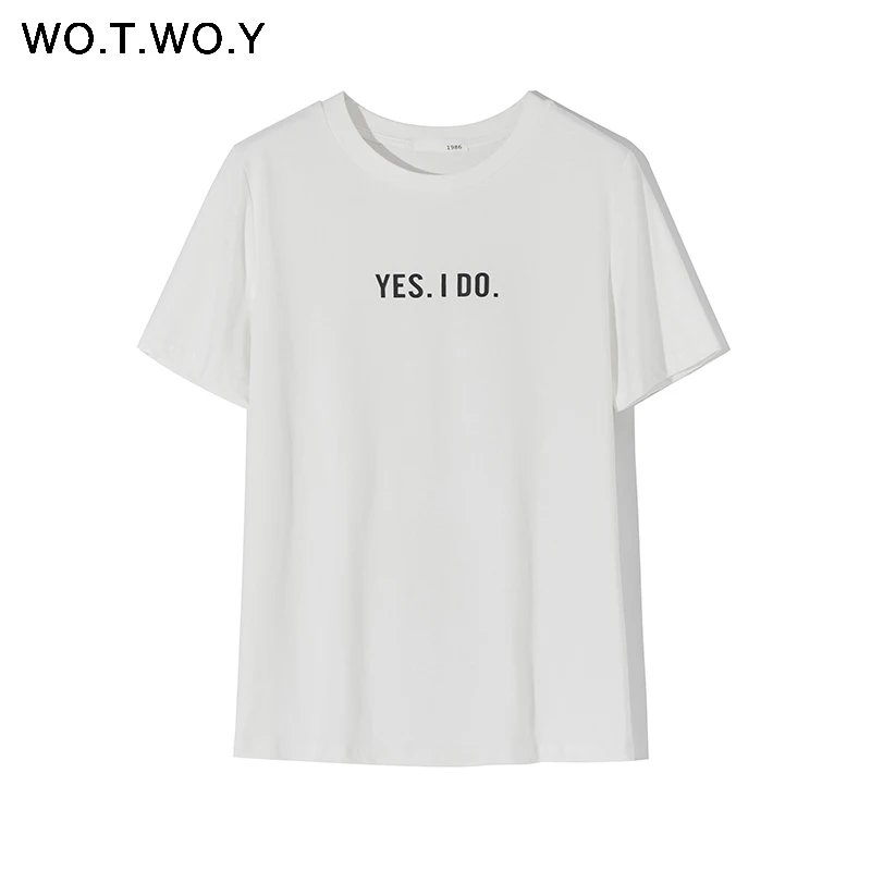 Женская трикотажная футболка с круглым вырезом WOTWOY белая мягкая хлопковая