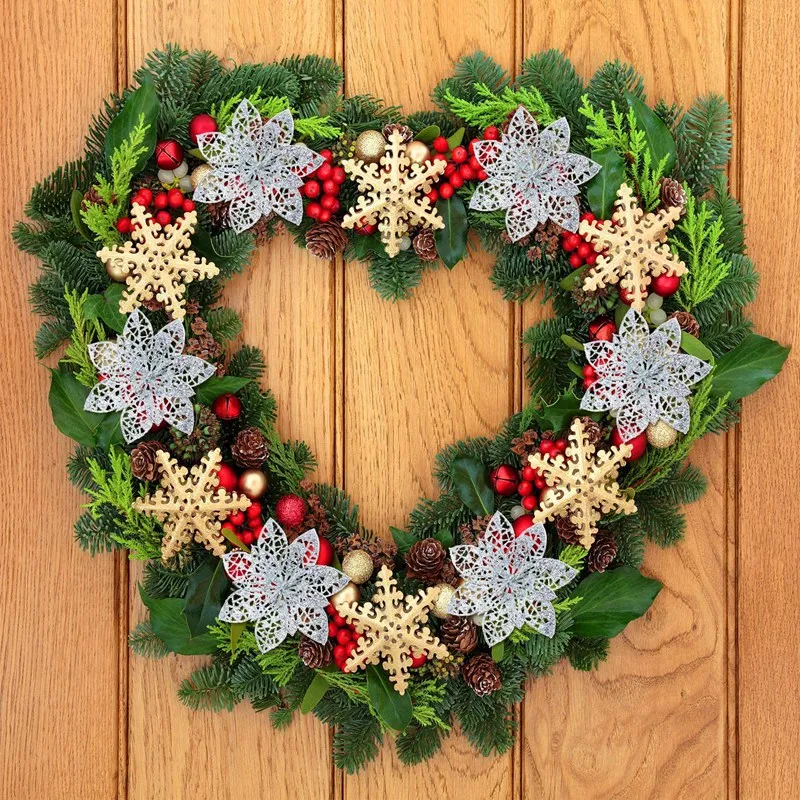 

50 Pieces Glitter Christmas Tree Ornaments Artificial Wedding Christmas Poinsettia Flowers for Decoration