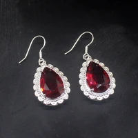 gemstonefactory big promotion single unique 925 silver gushing red topaz tear women ladies gift dangle drop earrings 20213670