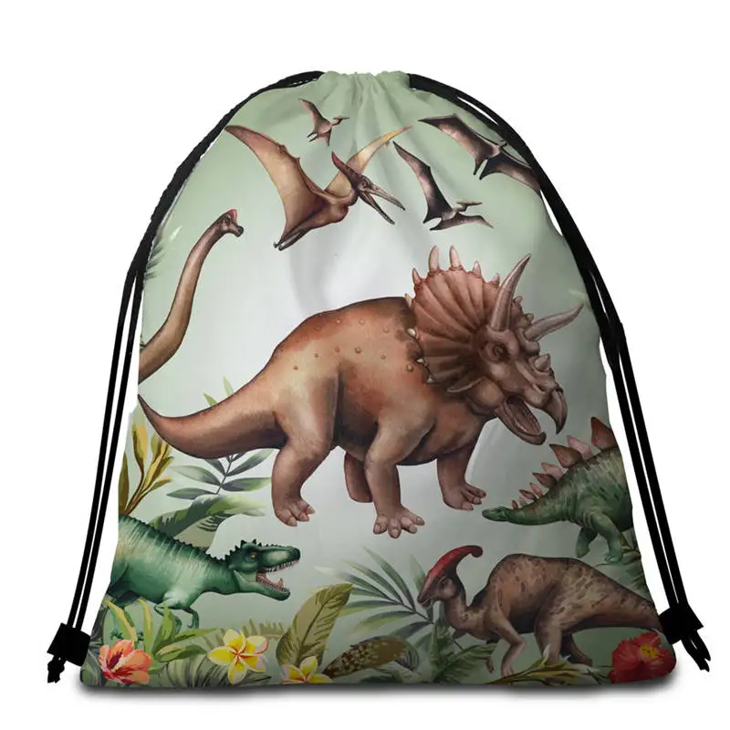 002 - Bag Постельное белье Outlet динозавр круглый пляжное полотенце Jurassic гобелен дети мультфильм карта мира микрофибра Большое банное полотенце для взрослых 150 см - Цвет: 002 - Bag