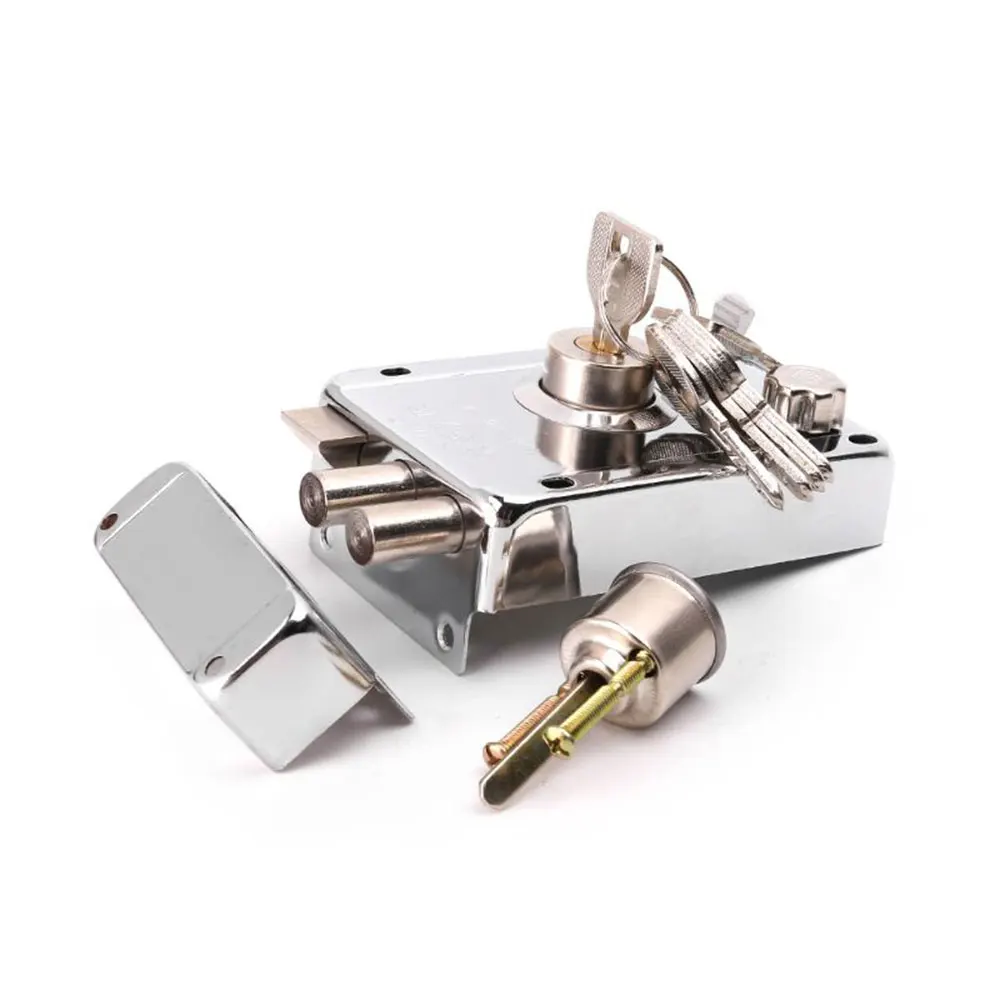 

Cross-Shaped Exterior Door Lock with 6 Keys Replacement Universal Round Iron/Wooden Door Lock