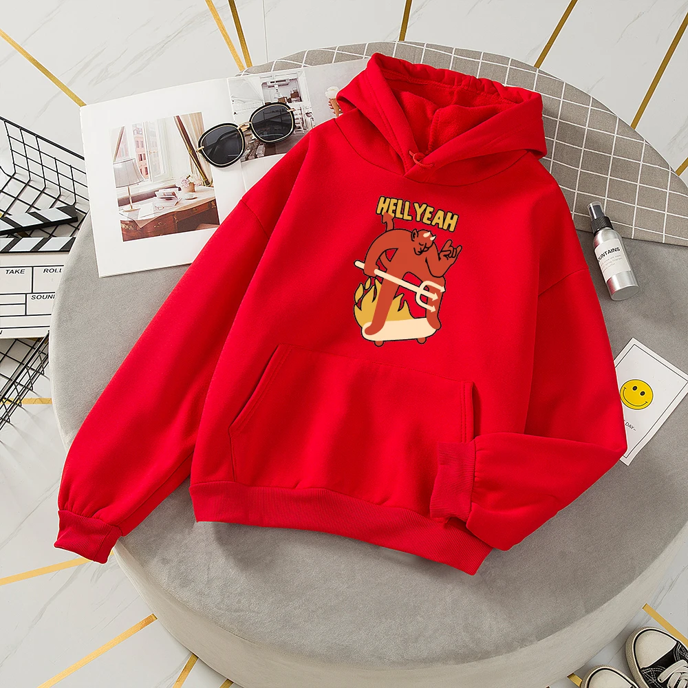 Winter Hoodie Warmer Fleece Oversize Sweatshirts Women Letter Hoodies Harajuku Women Sweetshirts Big Size Cartoon Hell Hoodie