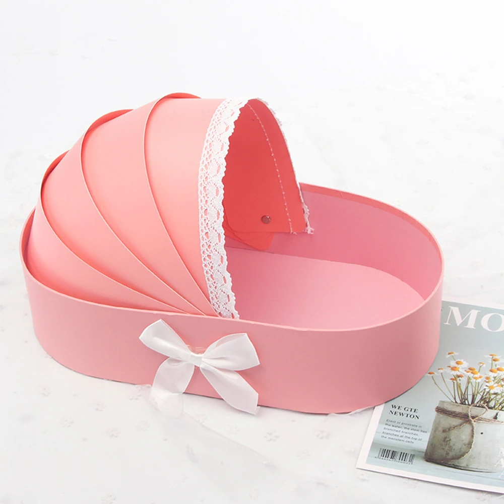 

Cradle Flower Box Kraft Paper Flowers Carry Bag Arrangement Gift Basket Valentine'S Day Rose Boxes DIY Party Wedding Decoration