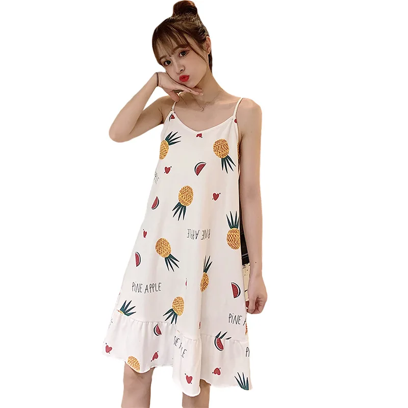 

Summer Sling Nightdress Female Spring Cotton Cute Student Princess Sleeveless Sexy Pajamas Skirt Home Clothes Sweet Sleepwear