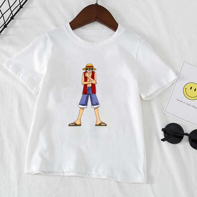 

Luffy Cartoon One Piece Baby Boys Girls T-shirt 2021 Summer Childrens Short Sleeve Harajuku Anime Kid's Clothing for Child 4-14T