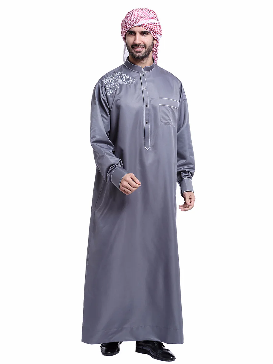Jubba Thobe Saudi Arab Kaftan Male Abaya Muslim Gown Long Sleeves O Neck Islamic Clothing Men Fashion Hijab Dress