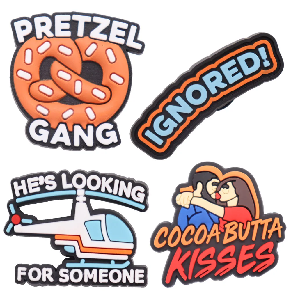 

4PCS PVC English Words Fridge Magnetic Sticker Pretzel Gang Helicopter Cocoa Butta Kisses Ignored Cookies Refrigerator Magnets