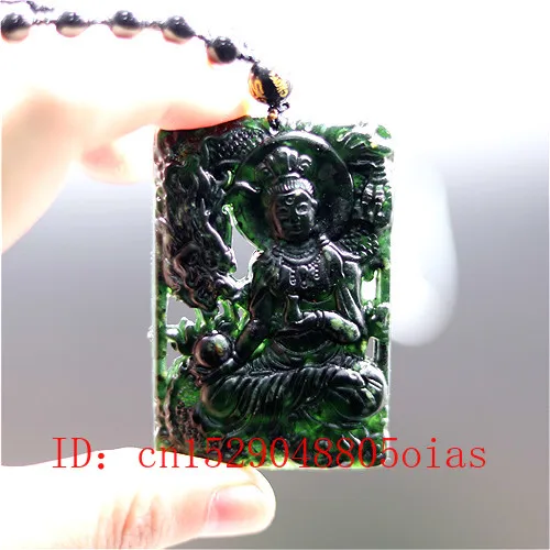 

Натуральный черный зеленый Нефритовый дракон Гуаньинь кулон ожерелье модное очарование ювелирные изделия двухсторонние полые резные амул...