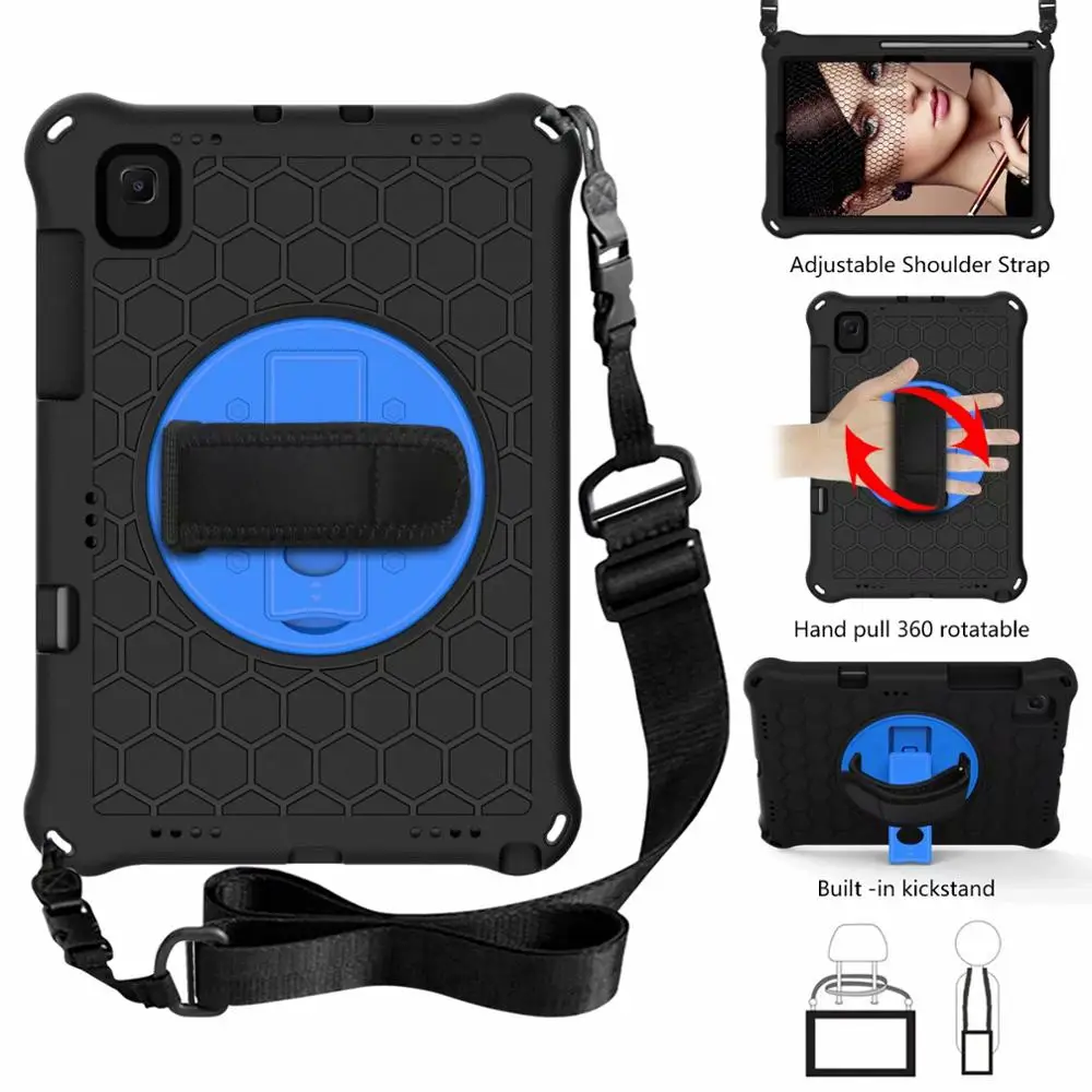 Case for Samsung Tab A7 10.4 SM-T500/T505 Heavy Duty Rugged Shockproof A7 10.4 T505 360 Rotate Kickstand Hand+Shoulder Strap+pen