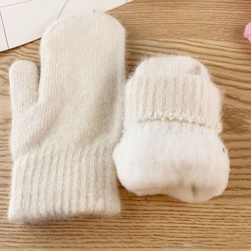 

1 Pairs Full Finger Short Rabbit Fur Mittens Women Gloves Soft Warm Solid Color Double Layer Thicken Knitted Winter Gloves