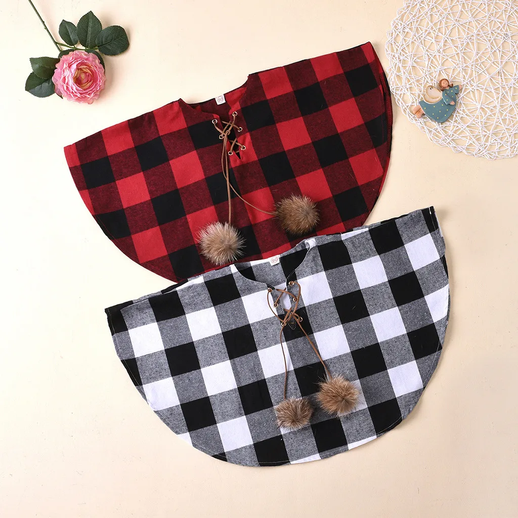 Toddler Coat Jacket Kids Baby Girls Plaid Pompon Winter Warm Outwear Cape Cloak Christmas Party Fashion Costume Overcoat | Детская