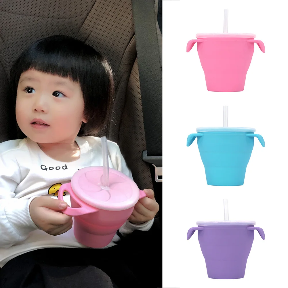 

Portable Folding Feeding For Baby Food Container Spill Proof Soft Silicone Drinking On The Go Travel Small Snack Cup Practical