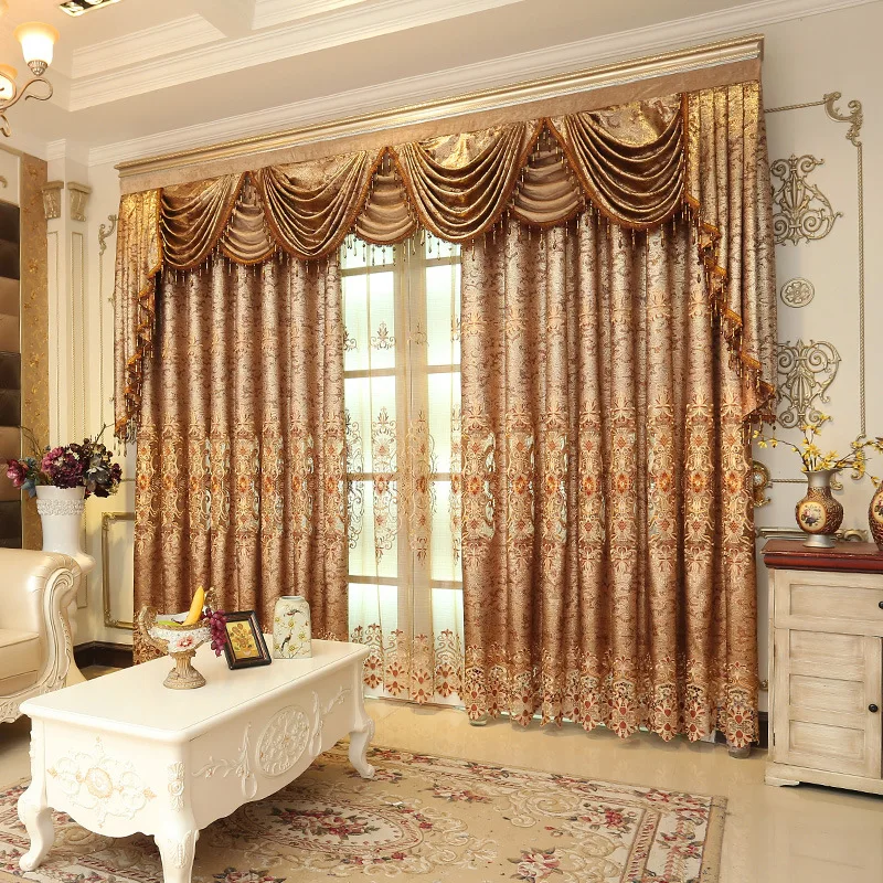 2022 High-end Velvet Gilded Curtains for Living Dining Room Bedroom Blackout Curtains High End European style Luxury  Valance