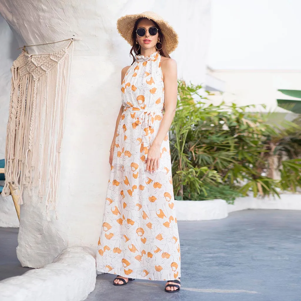 

Beach Women Long Dress Party Dresses Women Summer Dress 2020 New Style Fashion Women Sleeveless Chiffon Dress Casual