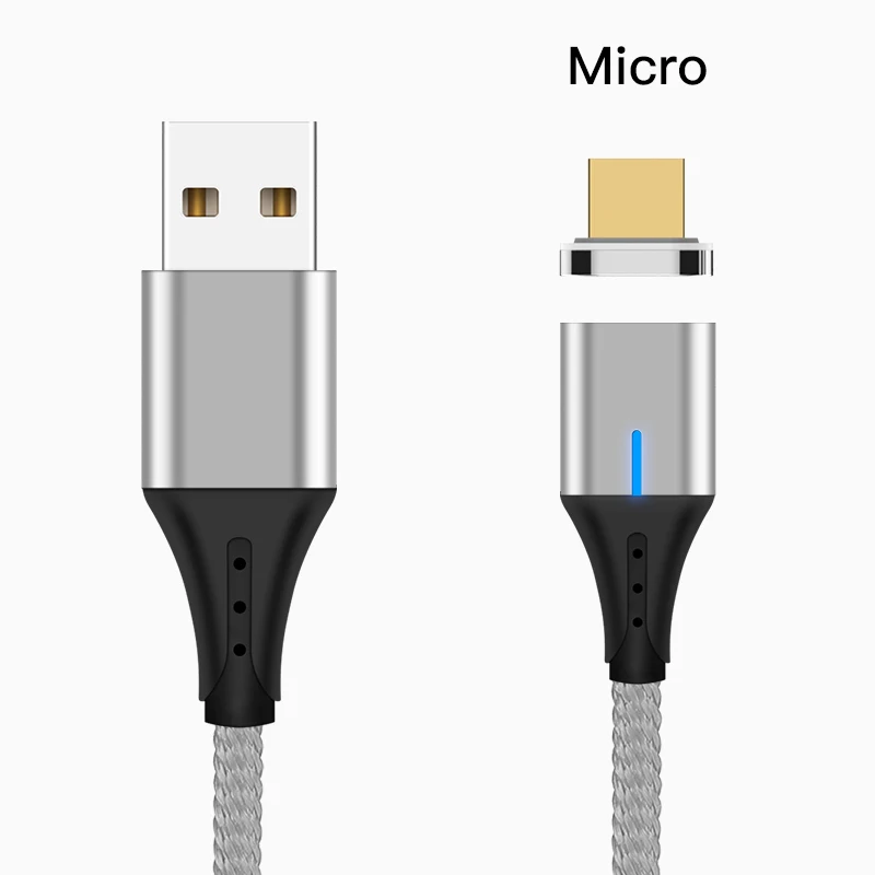 Silver For Micro Amzish 3A Магнитный Micro USB кабель для iPhone samsung тип данных C usb Магнитный USB кабель micro usb быстрого зарядного устройства type c магнитный кабель micro usb магнитная зарядка шнур для зарядки телефона - Цвет: Silver For Micro