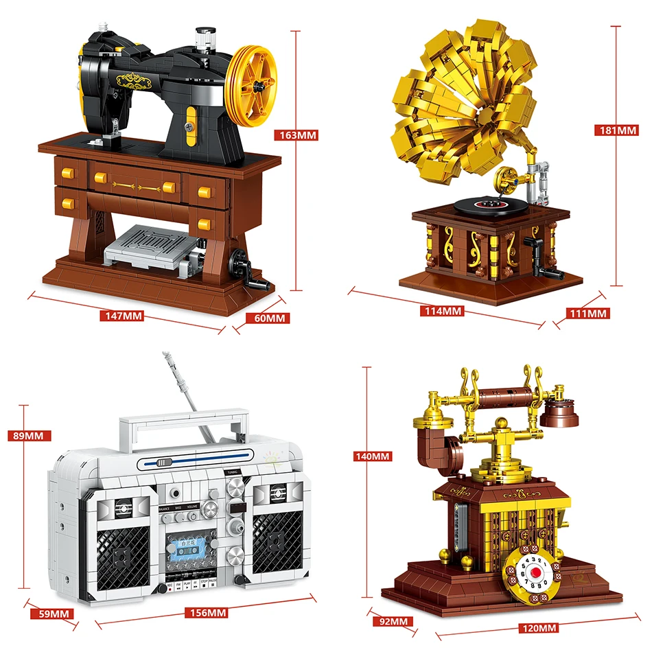 HUIQIBAO классический винтажный граммофон радио модель микро строительный блок мини