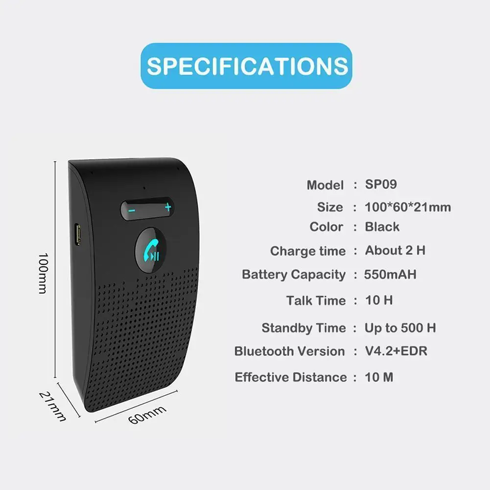 Bluetooth Handsfree Car Kit 4.2 Sun Visor clip Wireless Audio Receiver Speakerphone Loud Speaker Music Player Dual Microphone | Автомобили