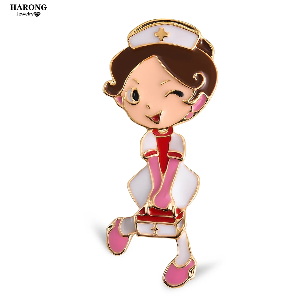 

Pretty Nurse Girl Brooch Gold Plated Enamel Pins Medical Jewelry Women Cute Badge Graduation Students Souvenir Gift Metal Pin