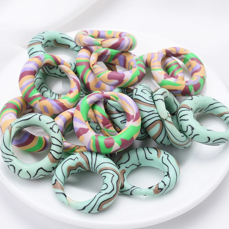 

5/10Pcs Mixed Round Stripe Polymer Clay Spacer Ring Beads For Handmade DIY Necklace Bracelet Ring Jewelry Findings Making