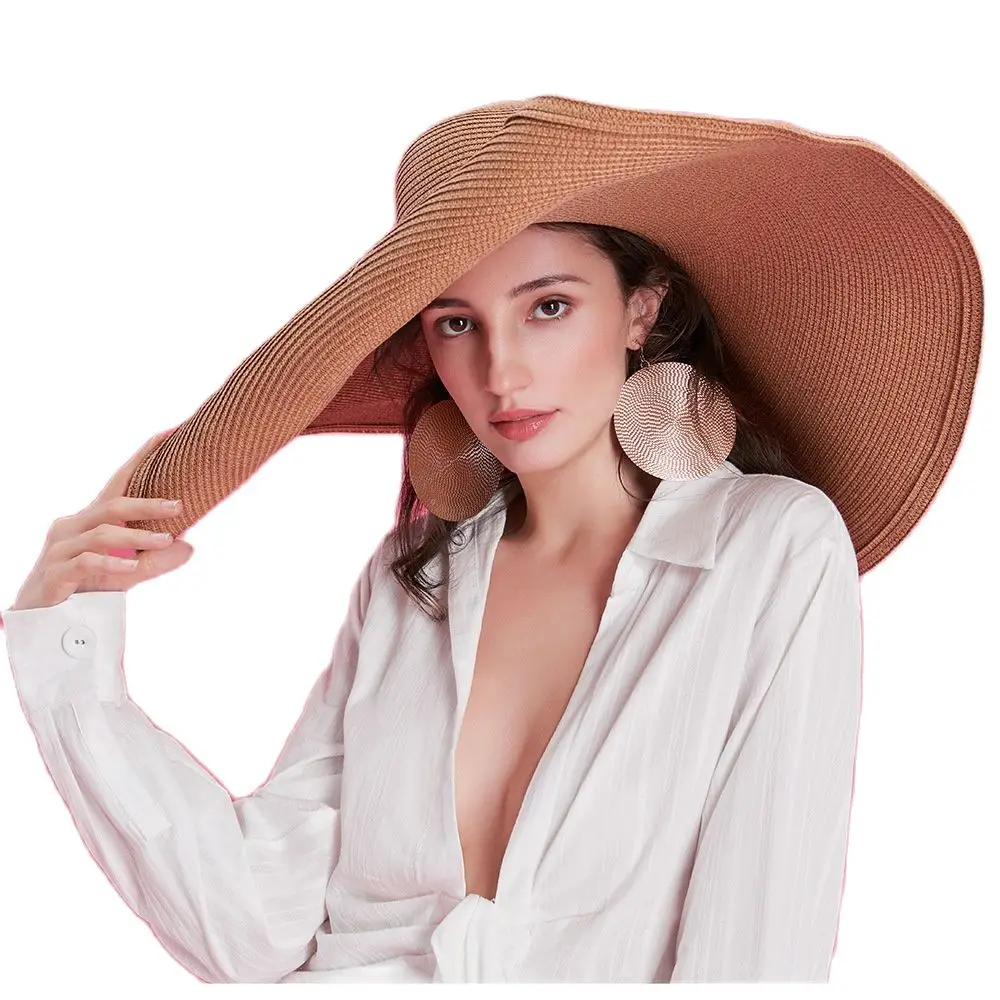 

Summer Oversized Hat 25CM Wide Brim Oversized Beach Hats For Women Large Straw Hat UV Protection Foldable Sun Shade Caps