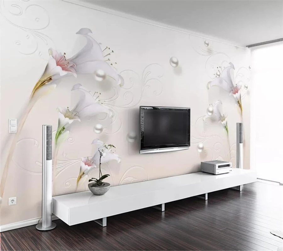 

beibehang Custom wallpaper 3D mural European embossed elegant Chinese minimalist jewelry lily wall papers home decor wallpaper